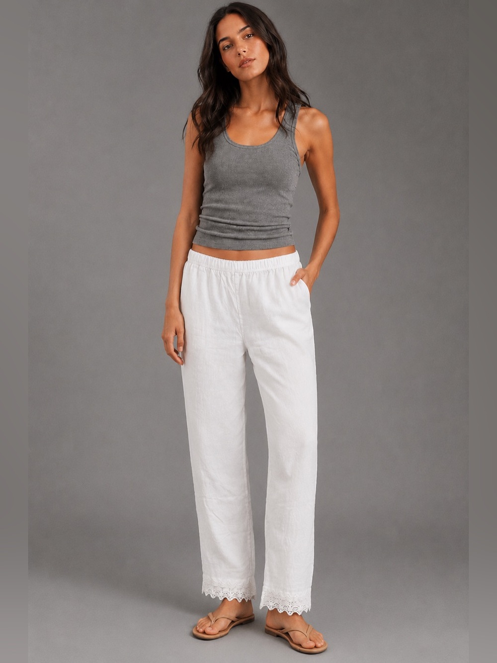 NWOT J.Crew Stratus Lace Trim Linen Pants XXS White Pull On 100% Linen